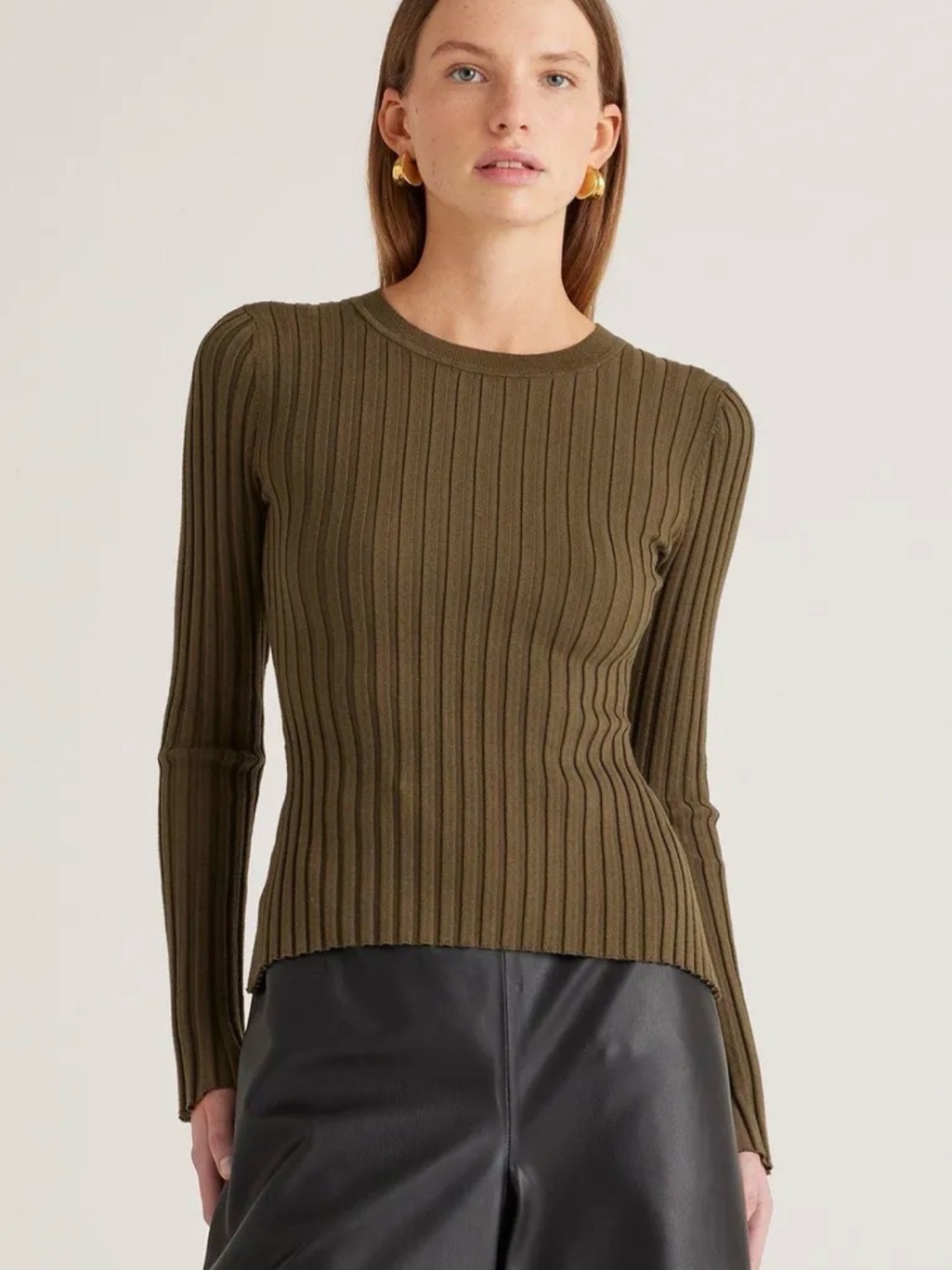 Quince Cotton Cashmere Ribbed Long Sleeve Sweater